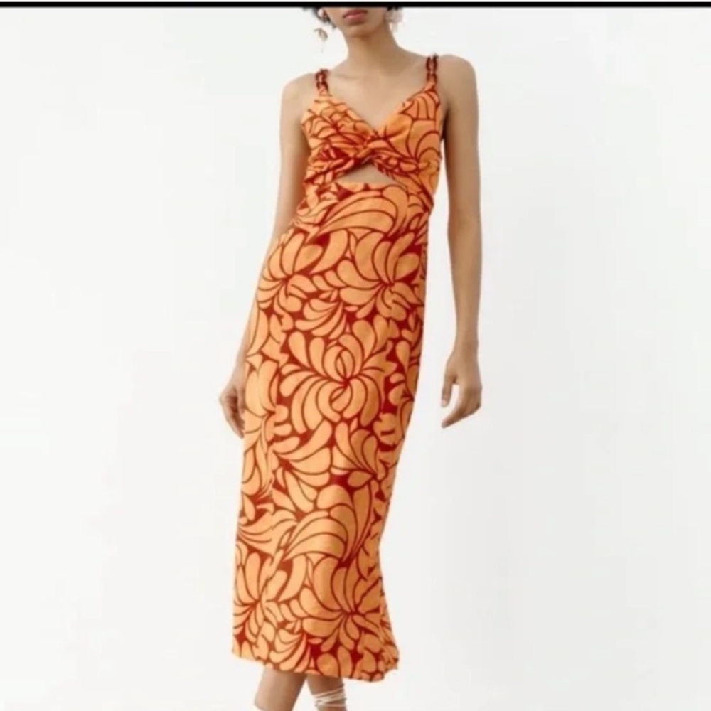 Zara twist front chain strap midi dress